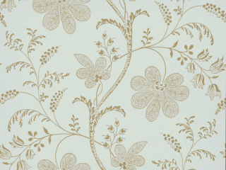 Little Greene behang Bedford Square - Larimar lichtblauw met oker geel