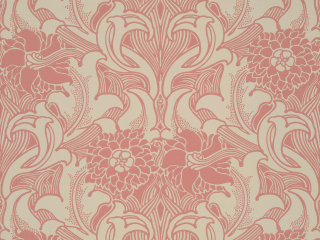 Dahlia Scroll - Carmine behang van Little Greene met grote roze bloemen met krullen