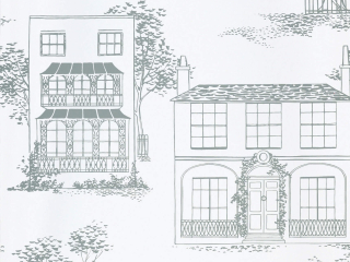 Hampstead - Glass behnag van Little Greene met getekende huizen en sierlijke bomen 