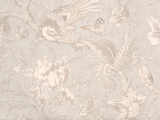 Beige behang met beige vogels en bloemen Crowe Hall Lane - Talcum van Little Greene