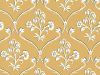 Cranford - Wheat behang van Little Greene in de kleur Okergeel met witte krullen en bloemen
