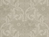 Dahlia Scroll - French Grey beige behang met een klassiek design van bloemen en krullen van Little Greene