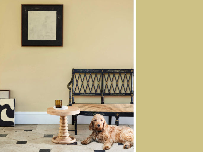 Little Greene - Oak Apple 63 op de muur van de woonkamer