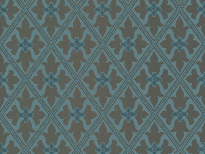 Blauw met bruin patroonbehang Bayham Abbey - Celestial van Little Greene