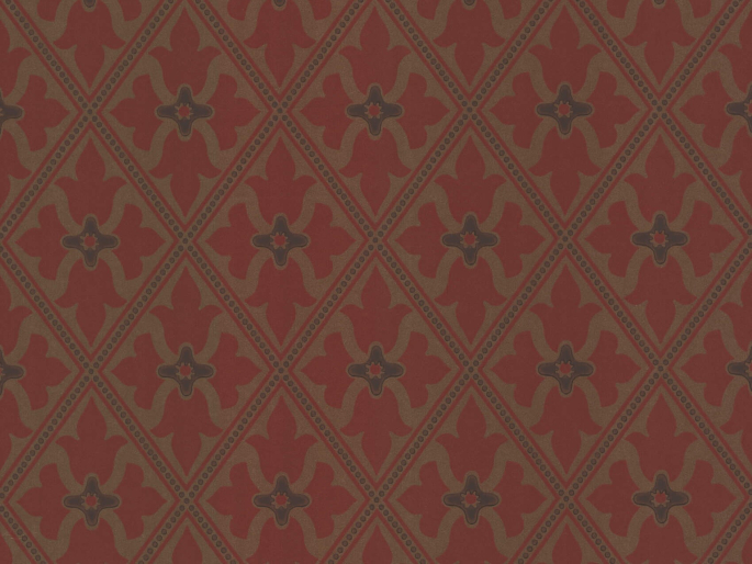 Donker rood patroonbehang Bayham Abbey - Spanish Gold Little Greene