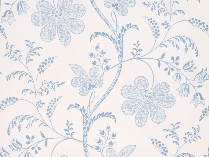 Wit met blauw bloemenbehang Bedford Square - Porcelain