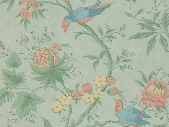 Kleurrijke behang met vogel van Little Greene Brooke House - Silk