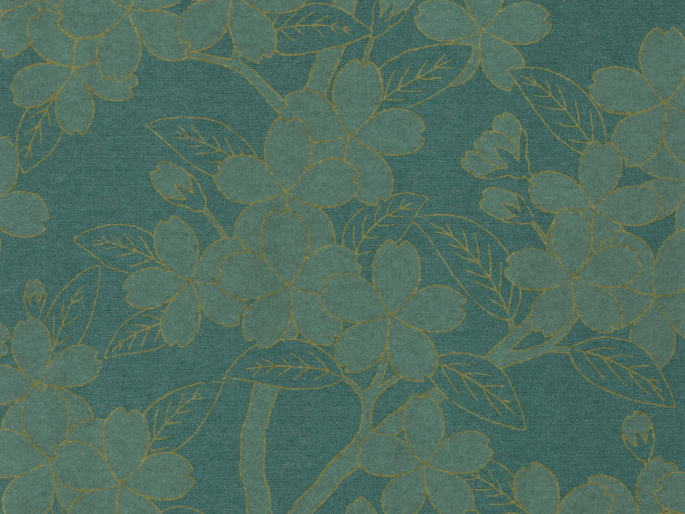 Groen bloemenbehang Camellia - Teal met okergele accenten van Little Greene