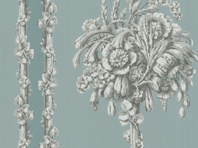 Een klassiek behang met bloemen Chelsea Bridge - Archive Blue van Little Greene