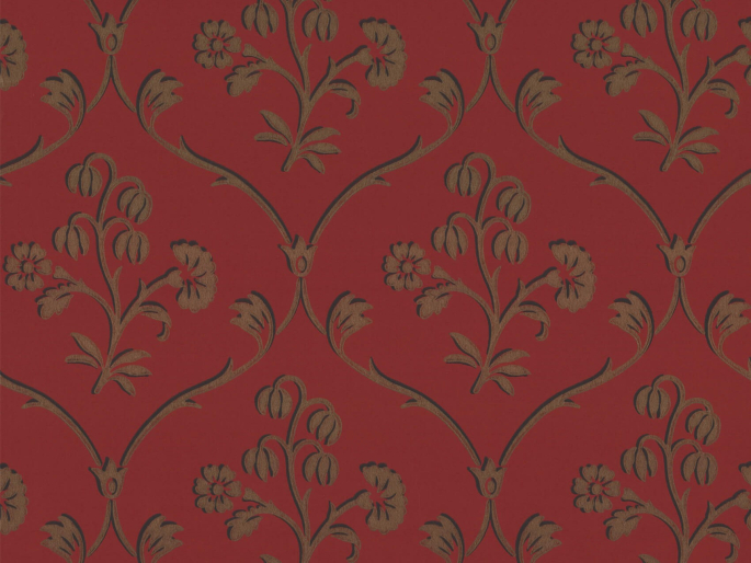 Donkerrood Little Greene behang Cranford - Cherry Gold