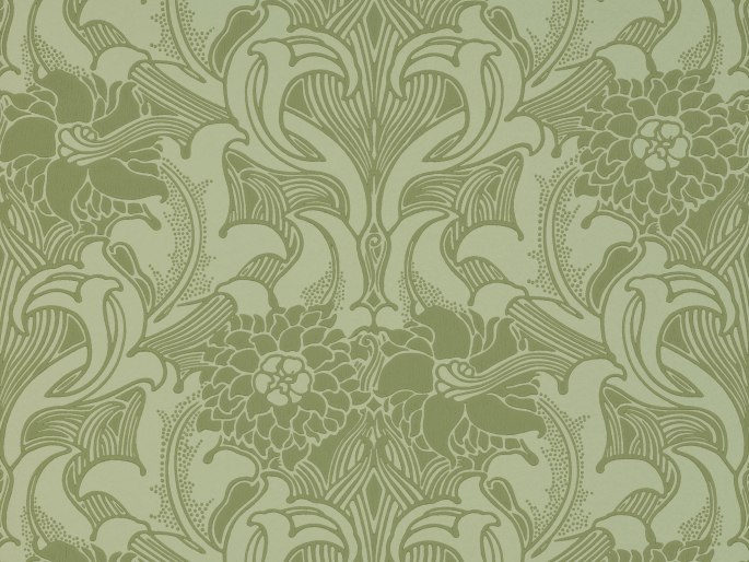 Dahlia Scroll - Pea Green behang van Little Greene