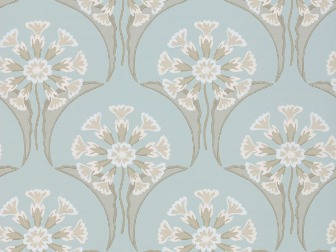 Blauw behang met taupe accenten en bloemen Hencroft - Celestial