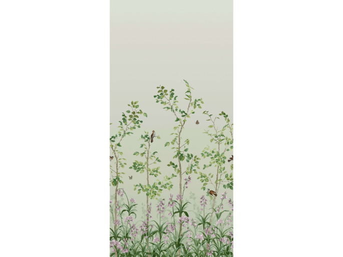 Patroonherhaling Little Greene behang Bird & Bluebell - Pea Green