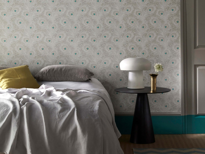 Carlton House Terrace - Pompon behang van Little Greene toegepast in een slaapkamer