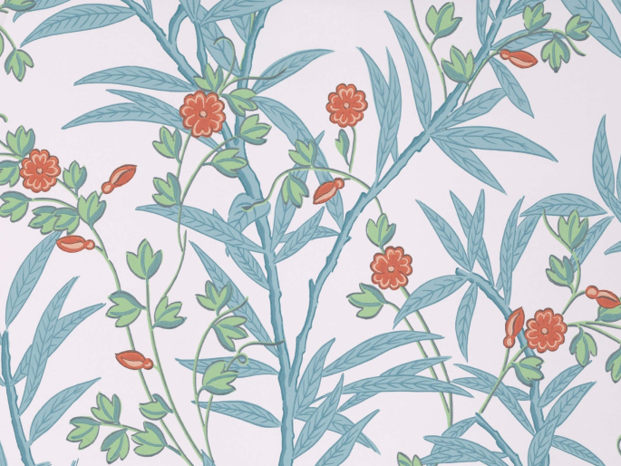 Little Greene behang Bamboo Floral - Heat met oranje bloemen