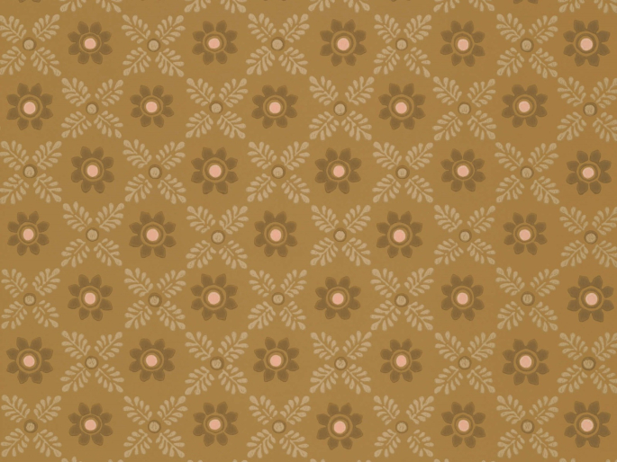 Jaren 70 behang Ditsy Block - Bombolone met diepe gele kleuren met roze accenten