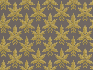 Little Greene Clutterbuck - Corinthian Gold behang met goudkleurige bladeren en een bruine achtergrond