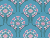 Hencroft - Azure een blauw behang met licht roze kleine bloemen