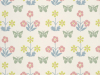Beige behang Burges Butterfly - Slaked Lime met groene vlinders en kleurrijke bloemen van roze, geel en blauw