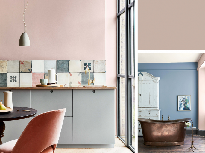 Little Greene - Light Peachblossom 3 op de wand en als accentkleur