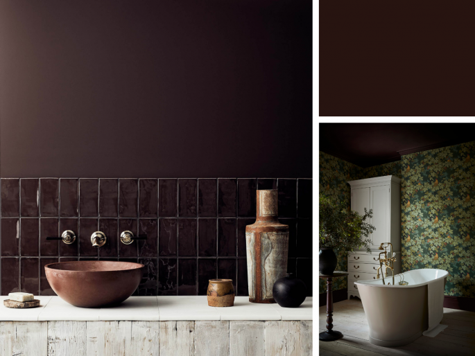 Little Greene - Purple Brown 8 in een keuken en badkamer toegepast op het wand en plafond