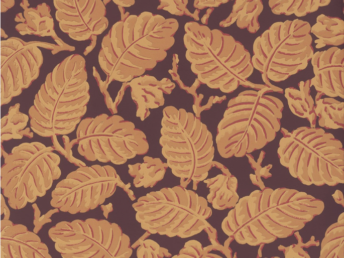Oranje behang met bladeren van Little Greene Beech Nut - Córdoba