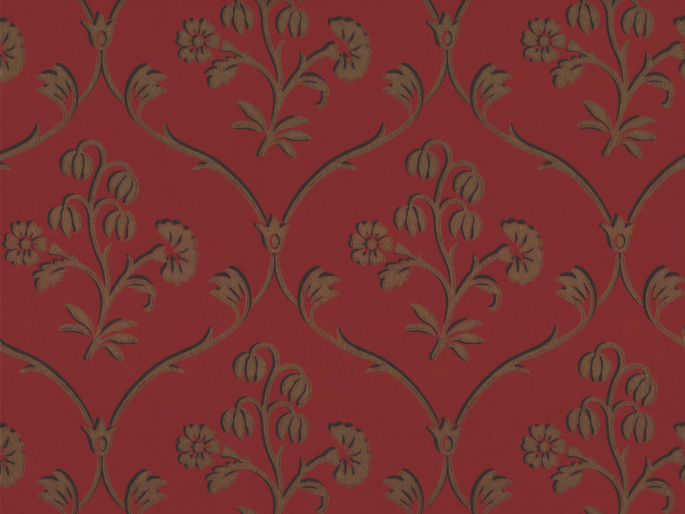 Donkerrood Little Greene behang Cranford - Cherry Gold