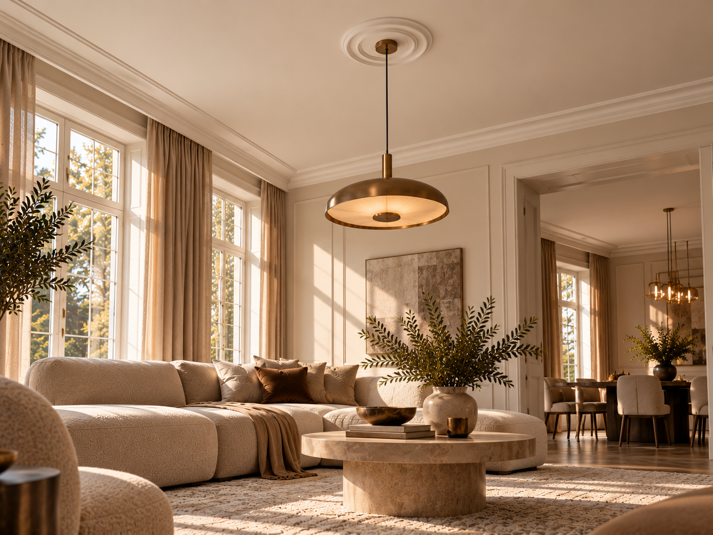 Interieur met Orac plafondrozet als decoratief element rond een lichtpunt